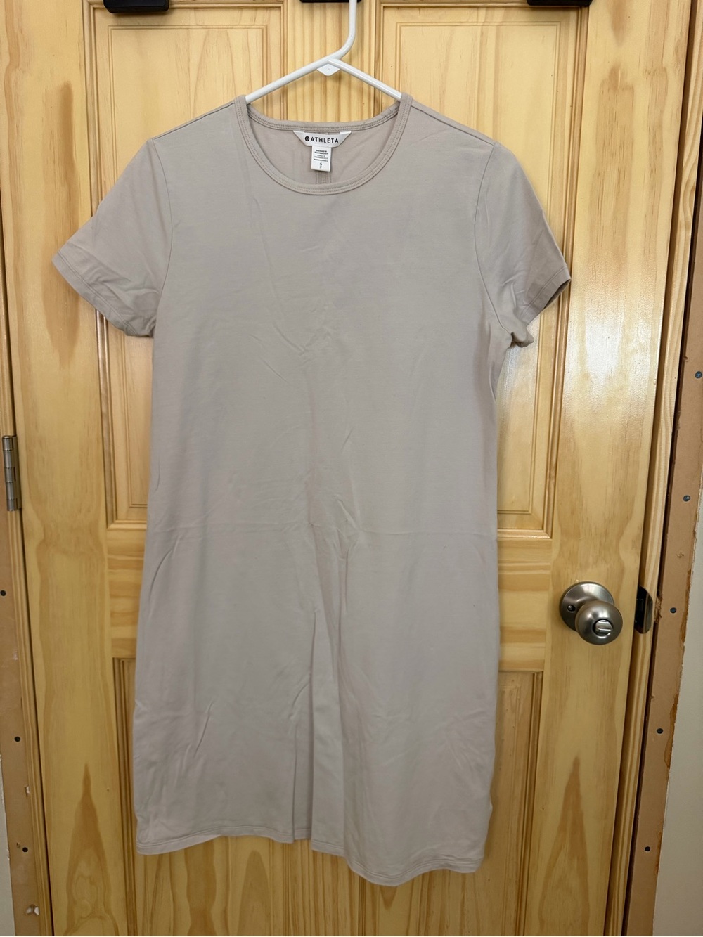 Athleta Short Sleeve Crewneck Mini Dress in Light Taupe